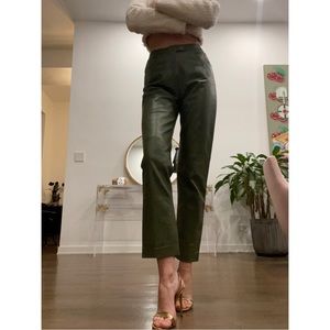 CHANEL Olive green lambskin leather trousers